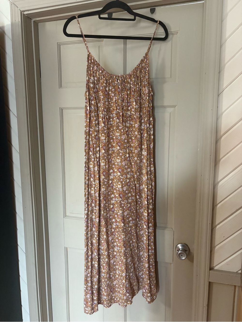 Old Navy Tan Floral Midi Slip Dress with Pink and White Flowers